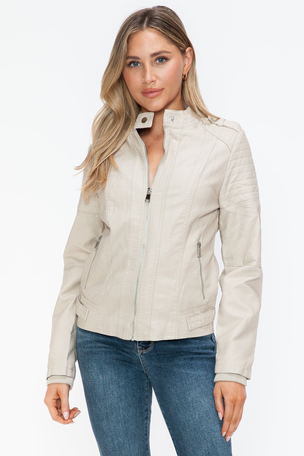 SNOBBISH - Vegan Leather Biker Jacket in Sand