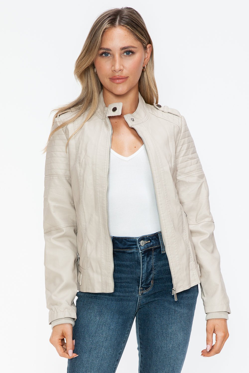 SNOBBISH - Vegan Leather Biker Jacket in Sand