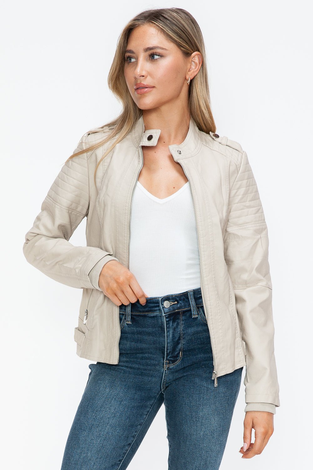 SNOBBISH - Vegan Leather Biker Jacket in Sand