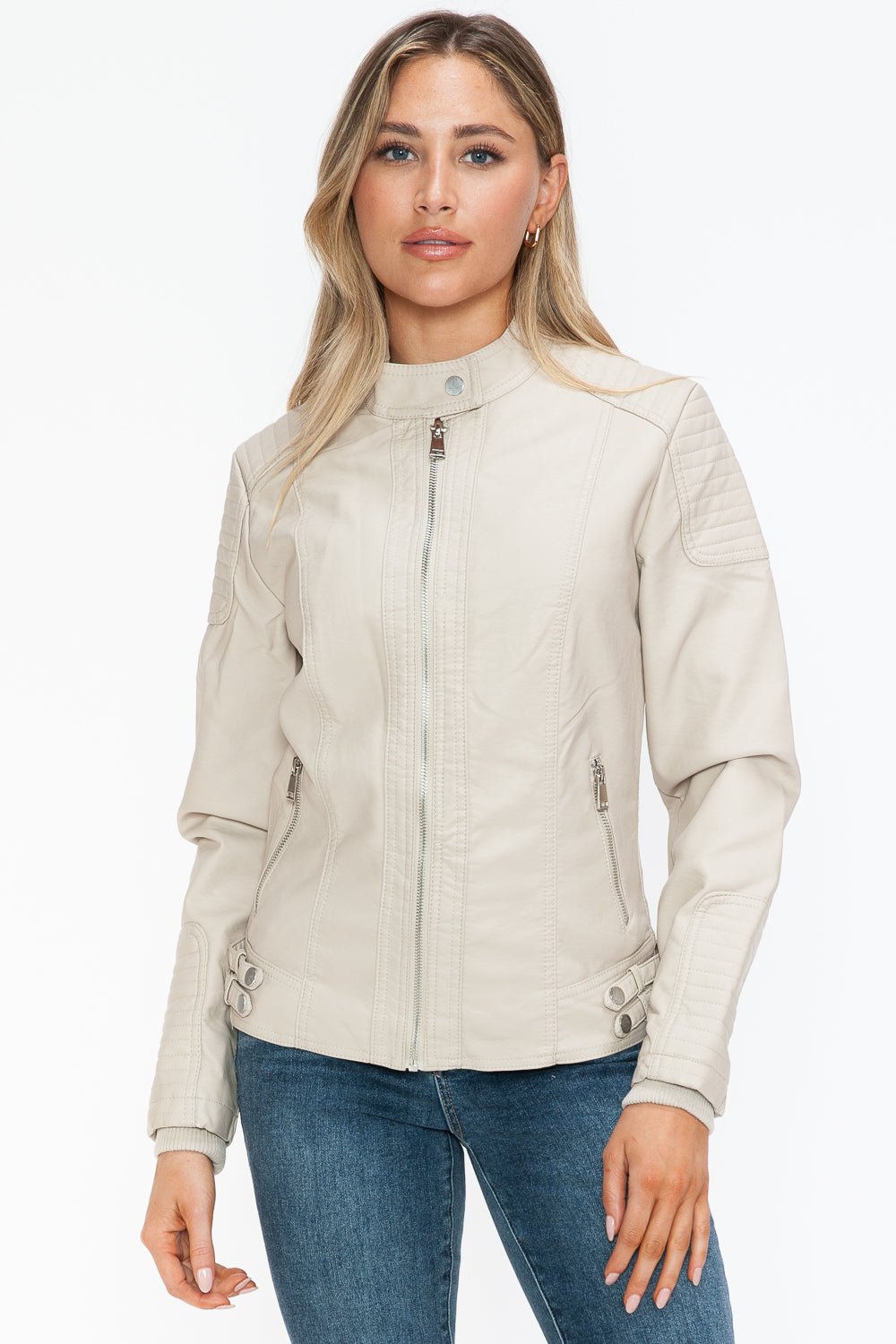 SNOBBISH - Vegan Leather Biker Jacket in Sand