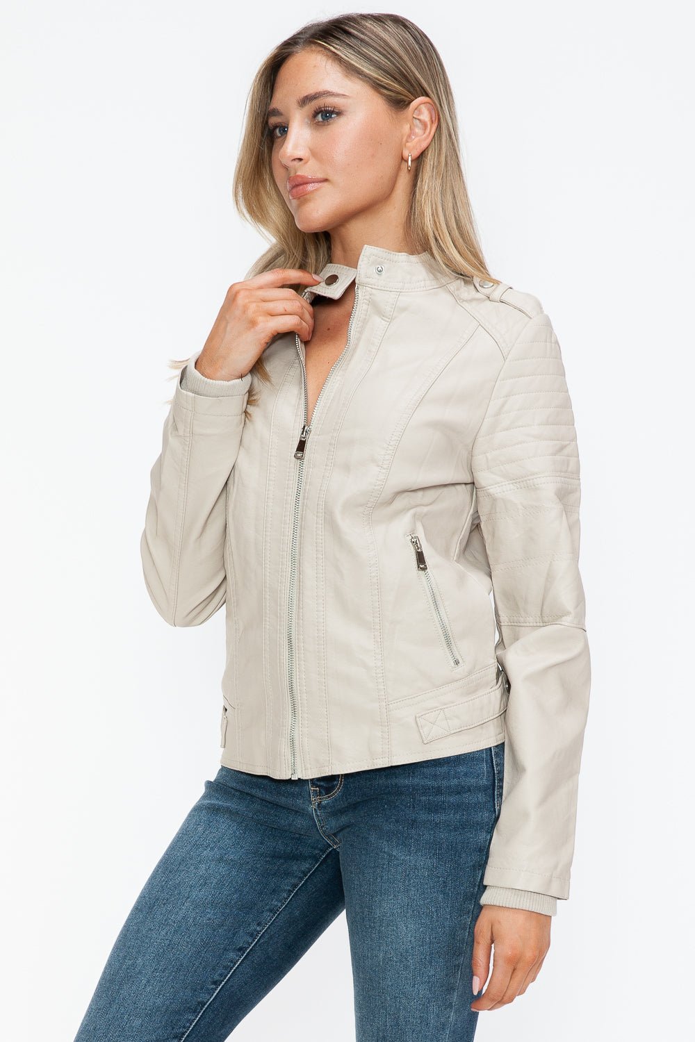 SNOBBISH - Vegan Leather Biker Jacket in Sand