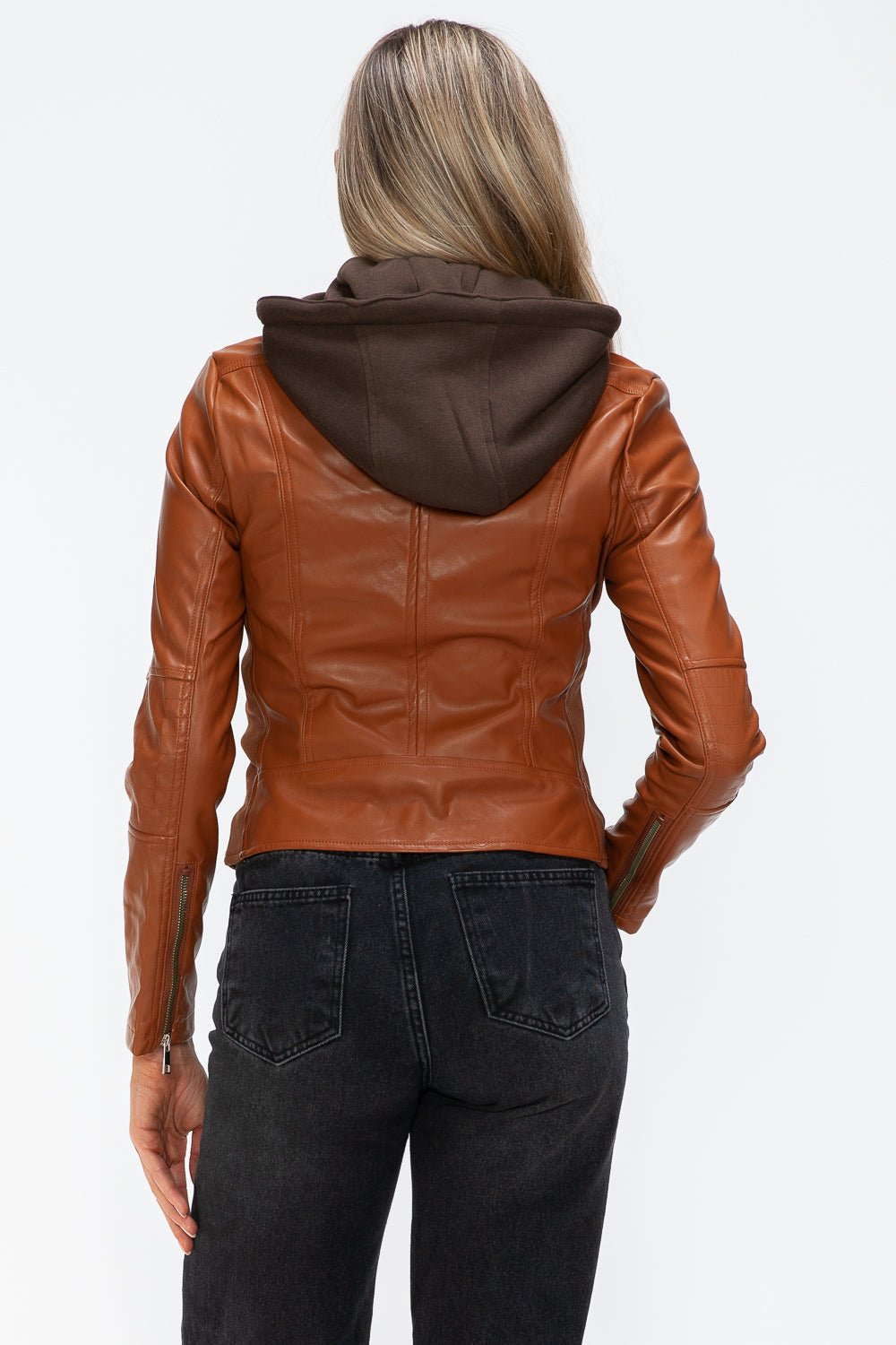 SNOBBISH - Vegan Leather Hooded Jacket in Camel