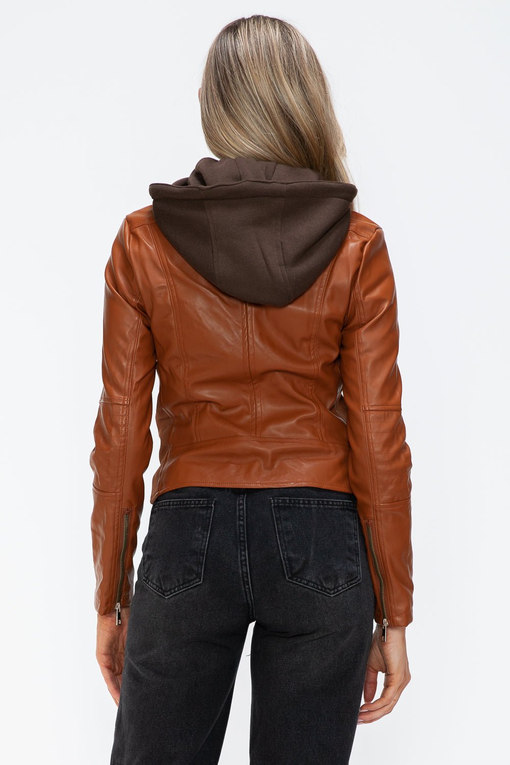 SNOBBISH - Vegan Leather Hooded Jacket in Camel