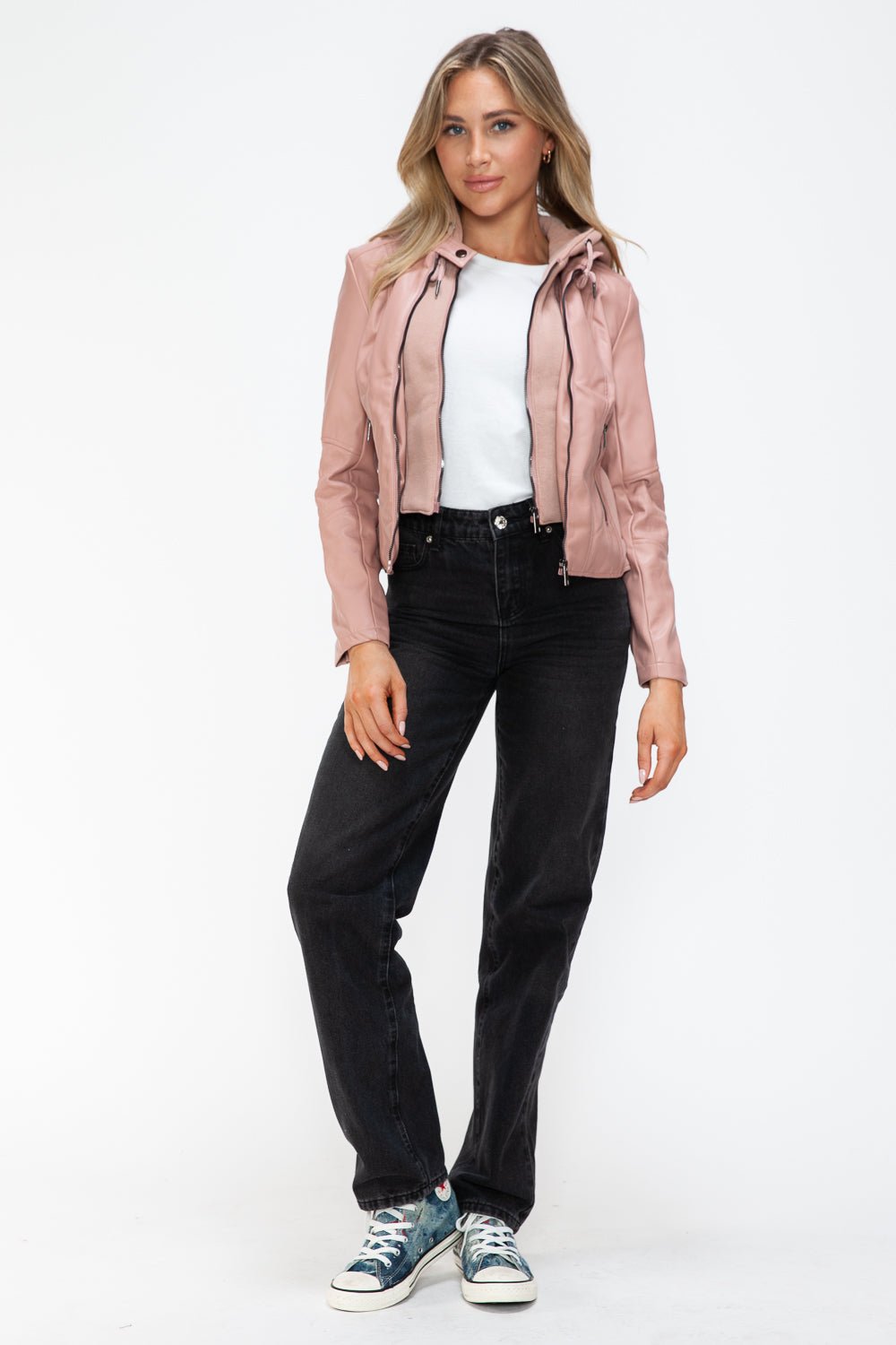 SNOBBISH - Vegan Leather Hooded Jacket in Mauve