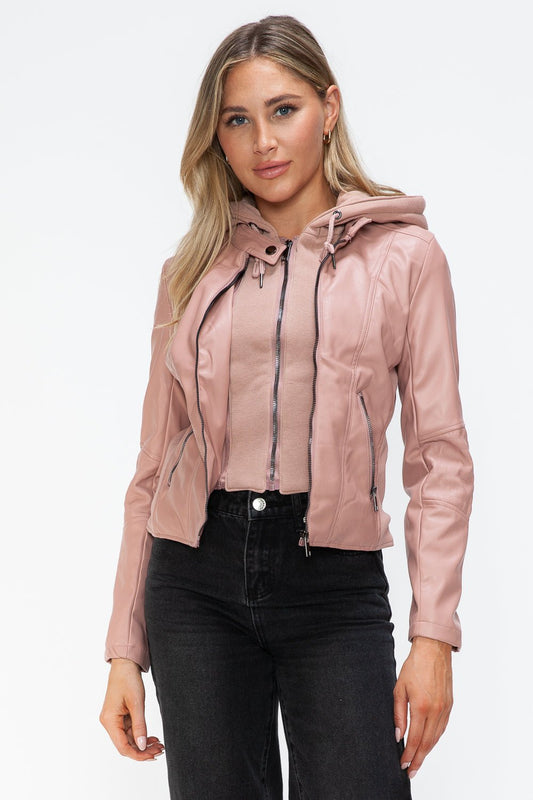 SNOBBISH - Vegan Leather Hooded Jacket in Mauve