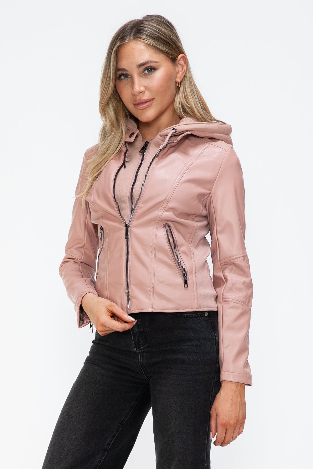 SNOBBISH - Vegan Leather Hooded Jacket in Mauve