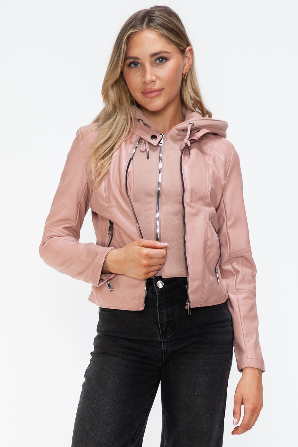 SNOBBISH - Vegan Leather Hooded Jacket in Mauve