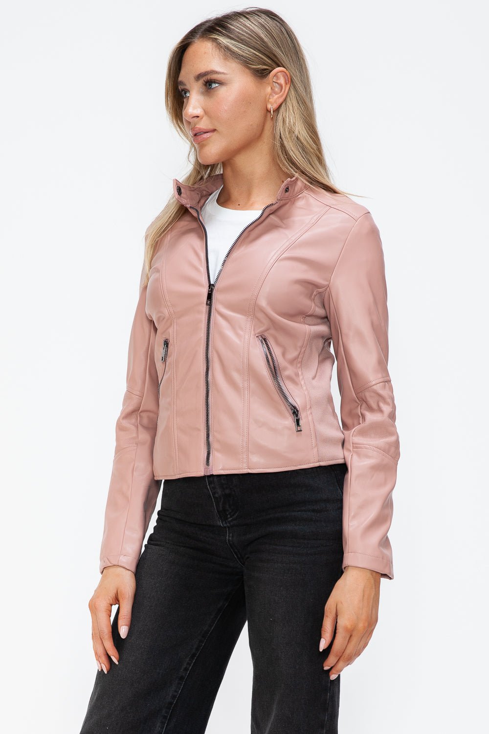 SNOBBISH - Vegan Leather Hooded Jacket in Mauve