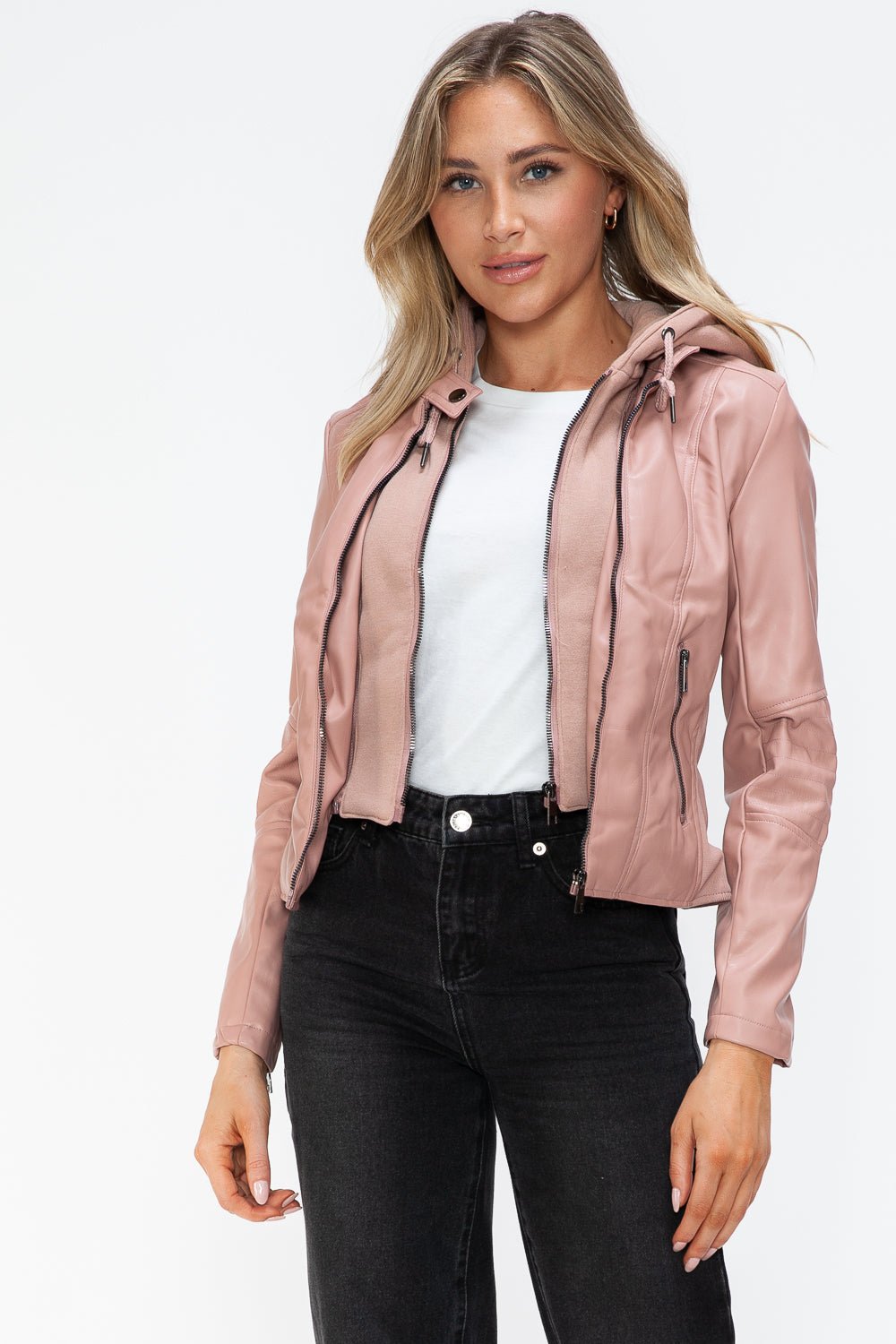 SNOBBISH - Vegan Leather Hooded Jacket in Mauve