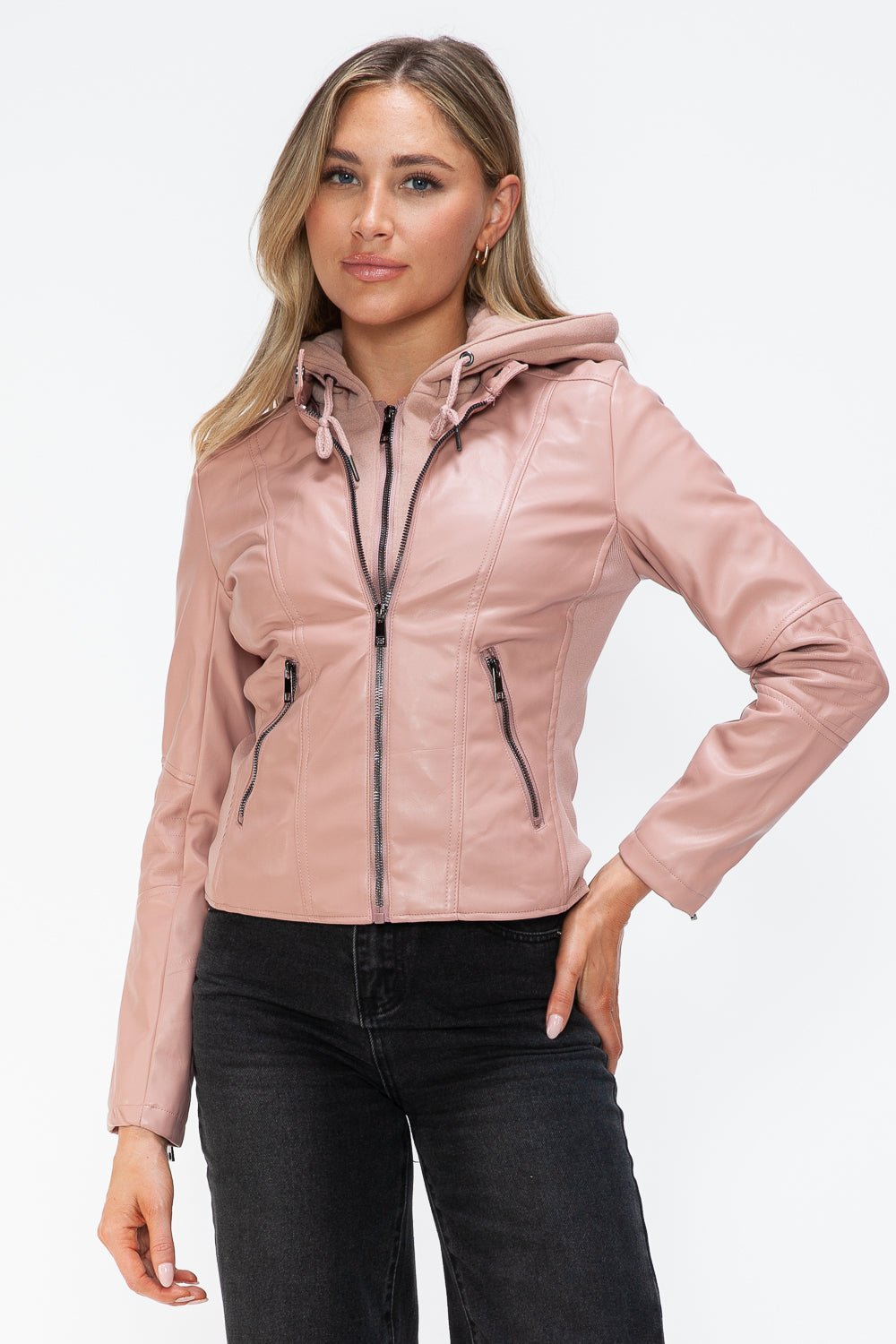 SNOBBISH - Vegan Leather Hooded Jacket in Mauve