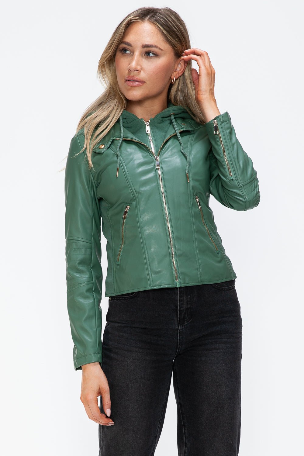 SNOBBISH - Vegan Leather Hooded Jacket in Sage