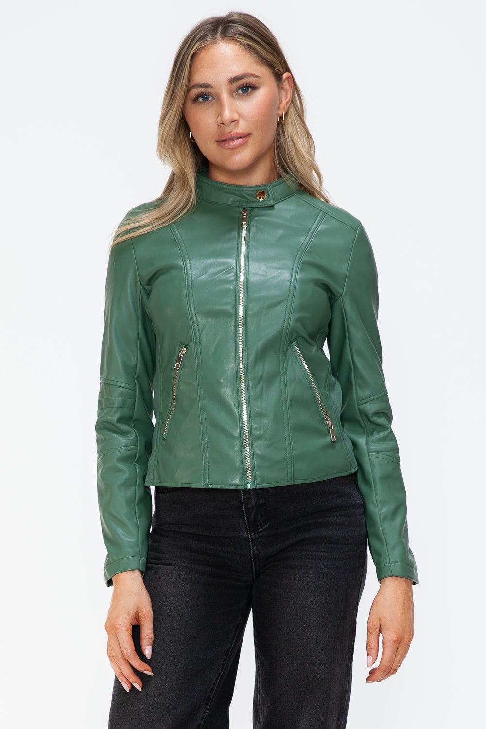 SNOBBISH - Vegan Leather Hooded Jacket in Sage