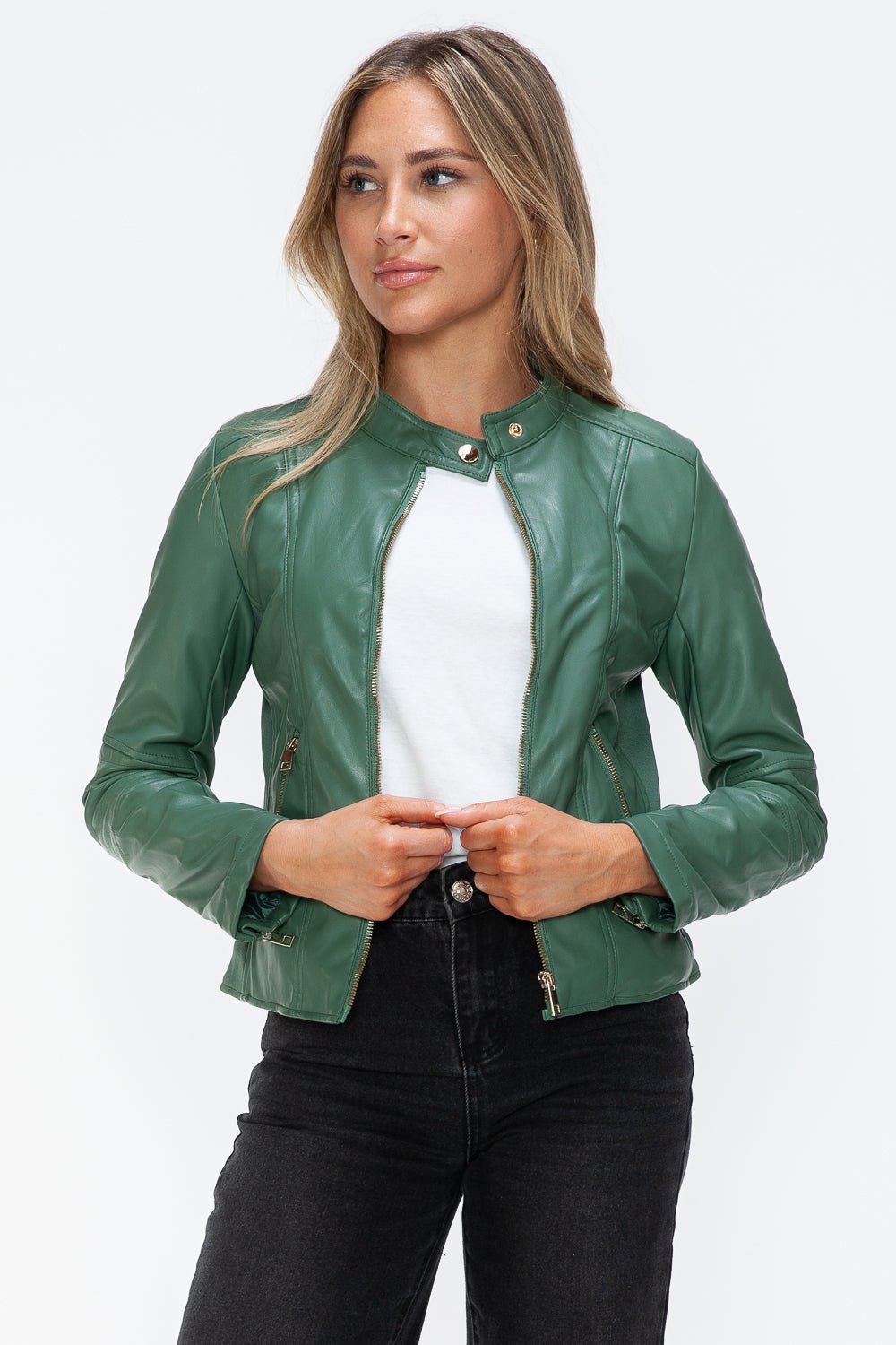 SNOBBISH - Vegan Leather Hooded Jacket in Sage