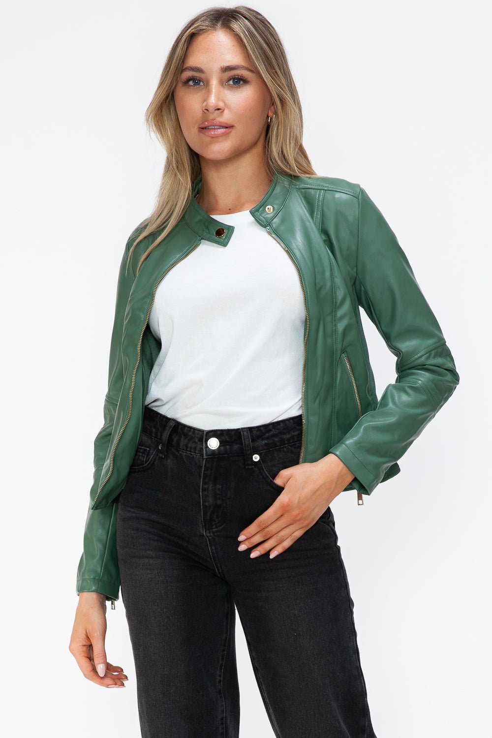 SNOBBISH - Vegan Leather Hooded Jacket in Sage