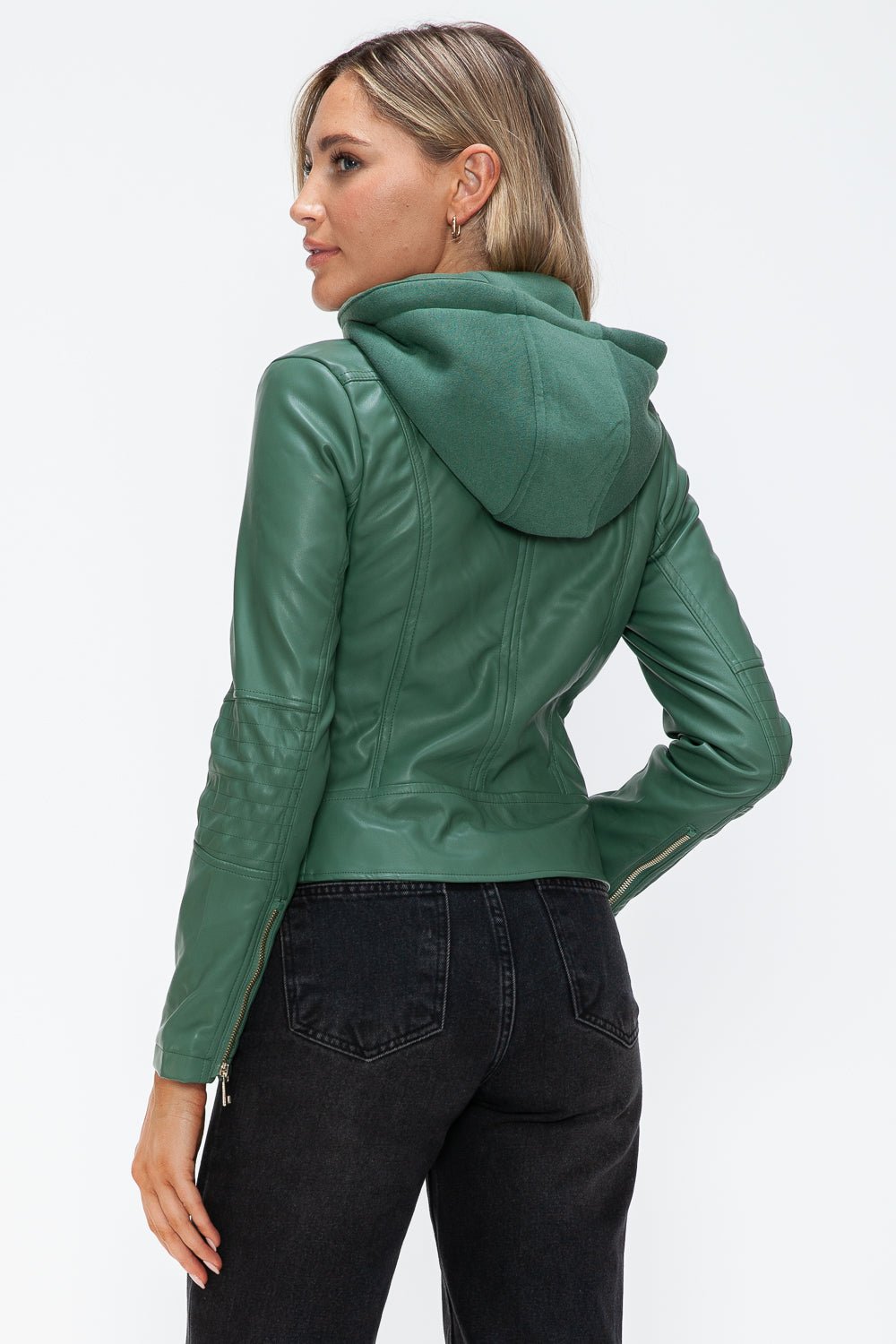 SNOBBISH - Vegan Leather Hooded Jacket in Sage