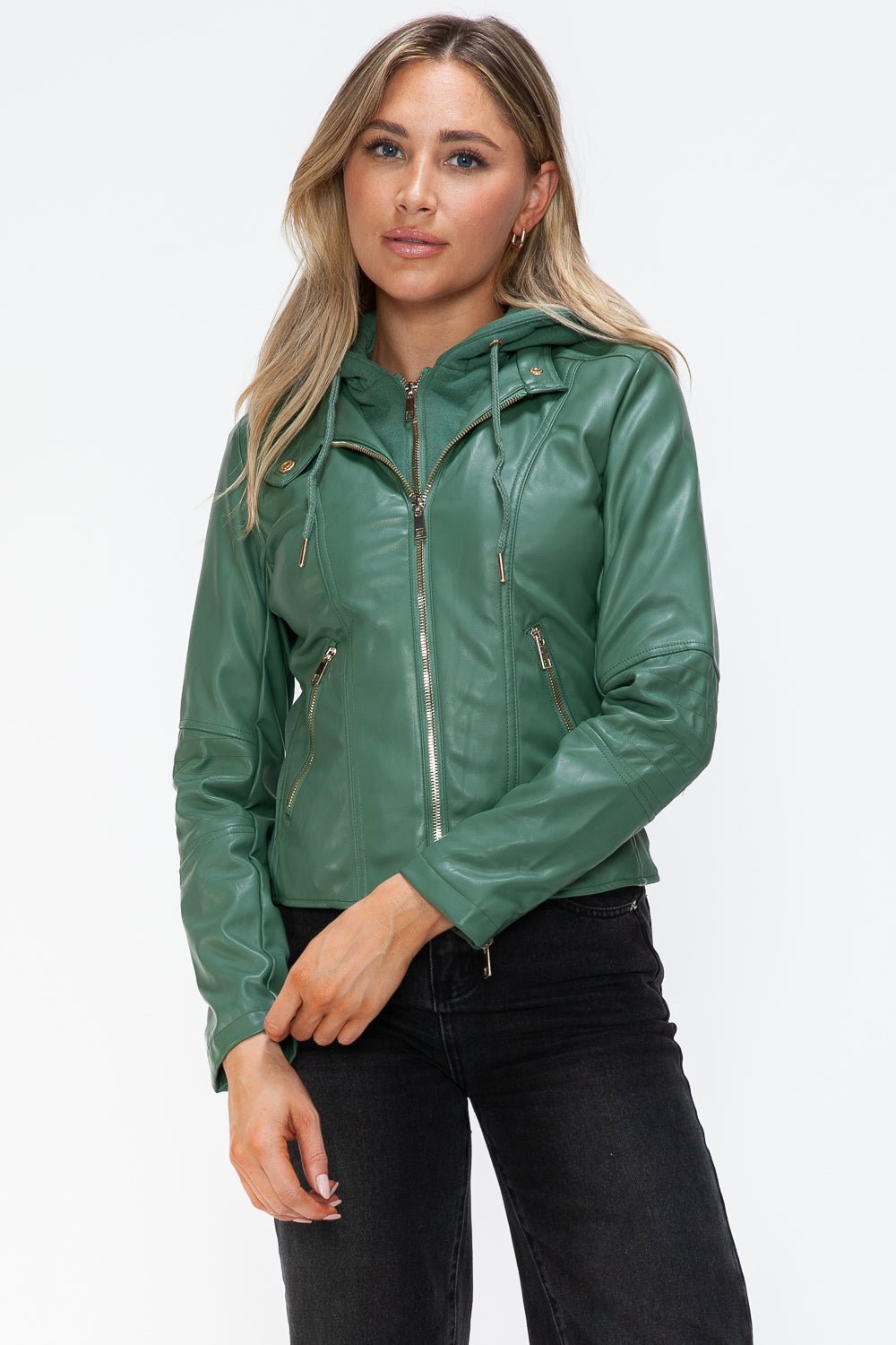 SNOBBISH - Vegan Leather Hooded Jacket in Sage