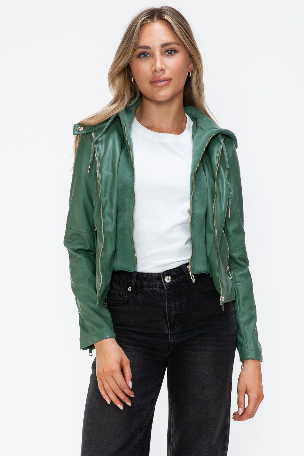 SNOBBISH - Vegan Leather Hooded Jacket in Sage