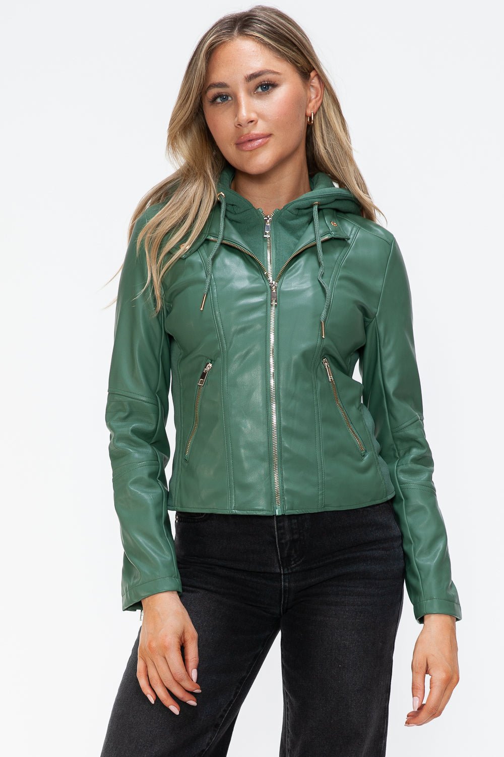 SNOBBISH - Vegan Leather Hooded Jacket in Sage