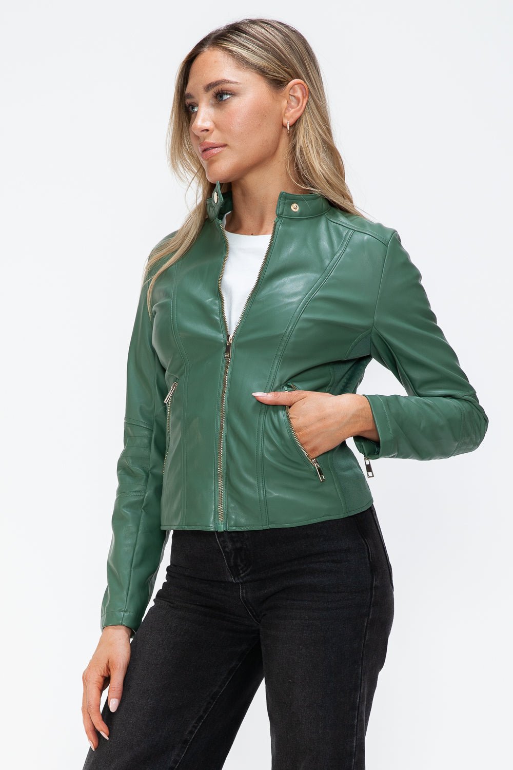 SNOBBISH - Vegan Leather Hooded Jacket in Sage