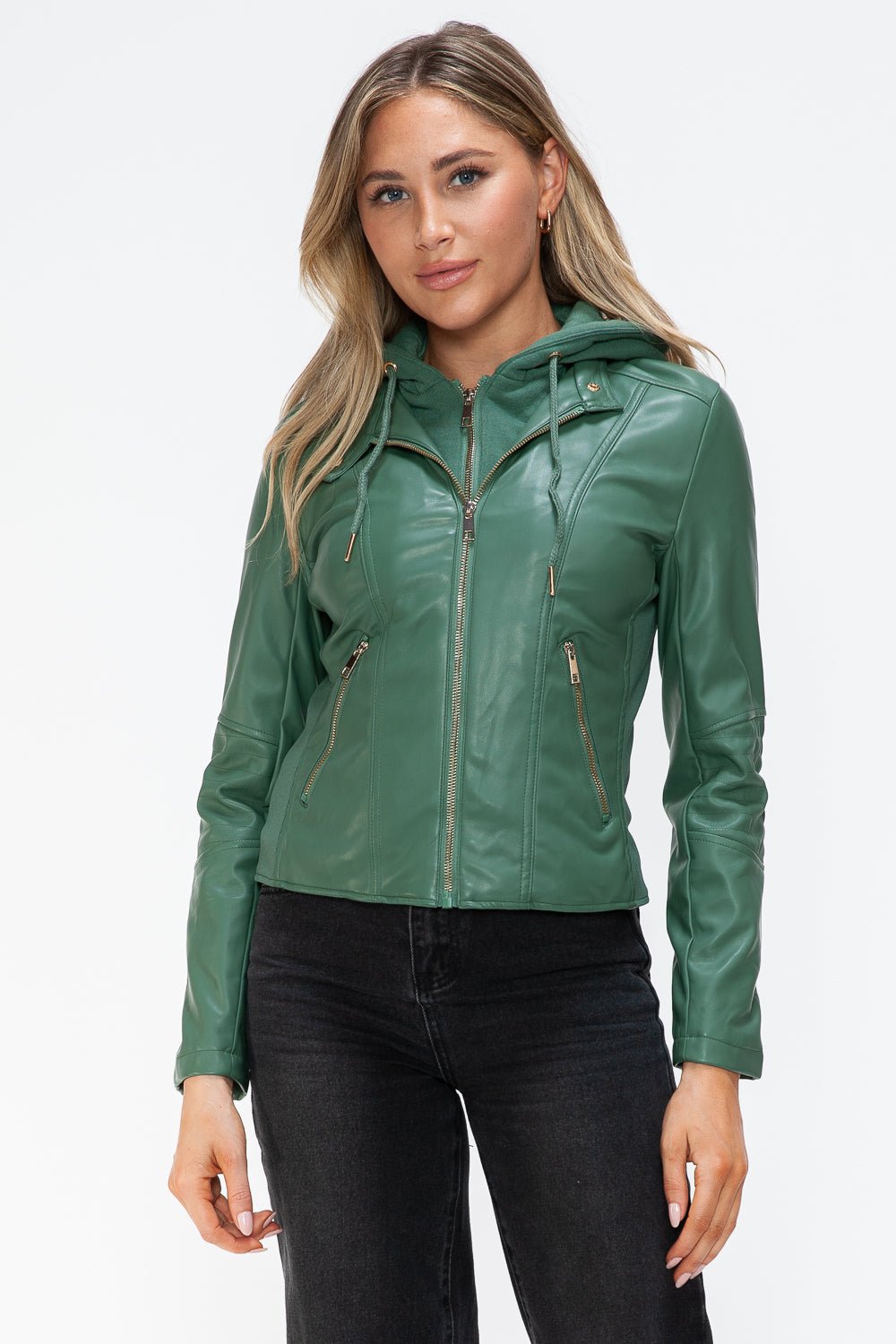 SNOBBISH - Vegan Leather Hooded Jacket in Sage