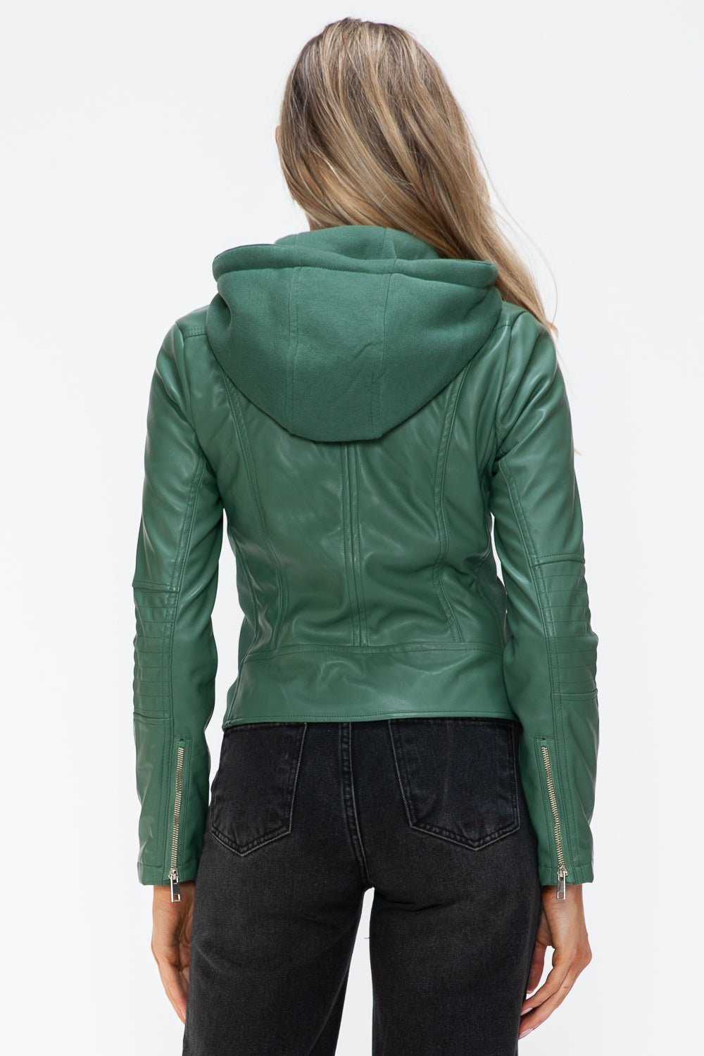 SNOBBISH - Vegan Leather Hooded Jacket in Sage