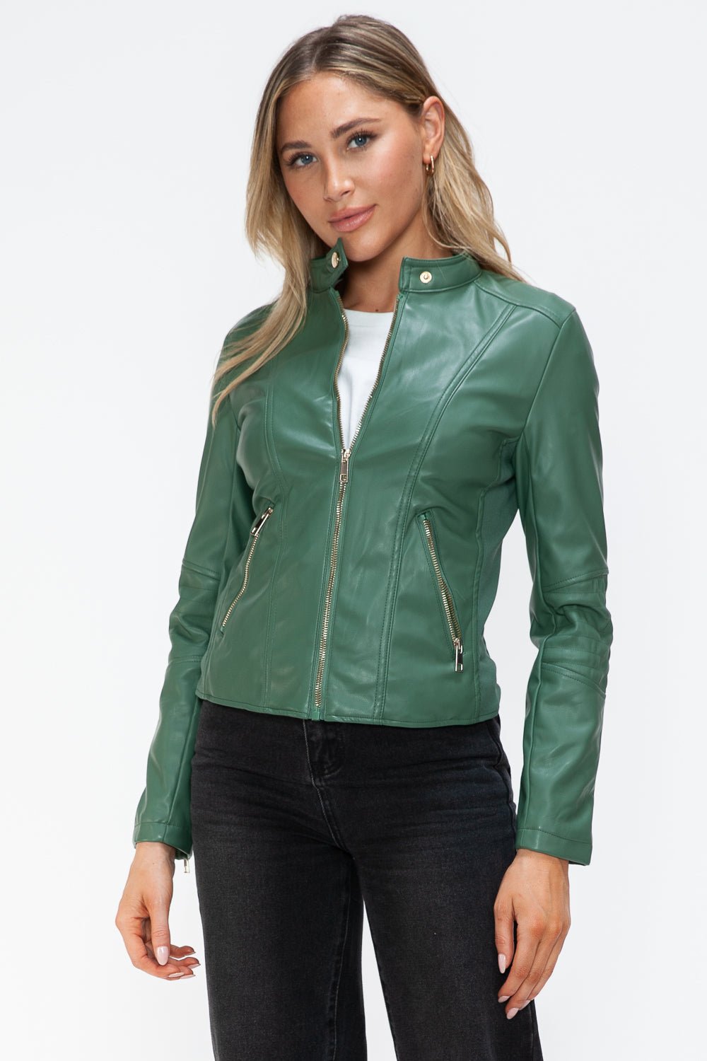 SNOBBISH - Vegan Leather Hooded Jacket in Sage