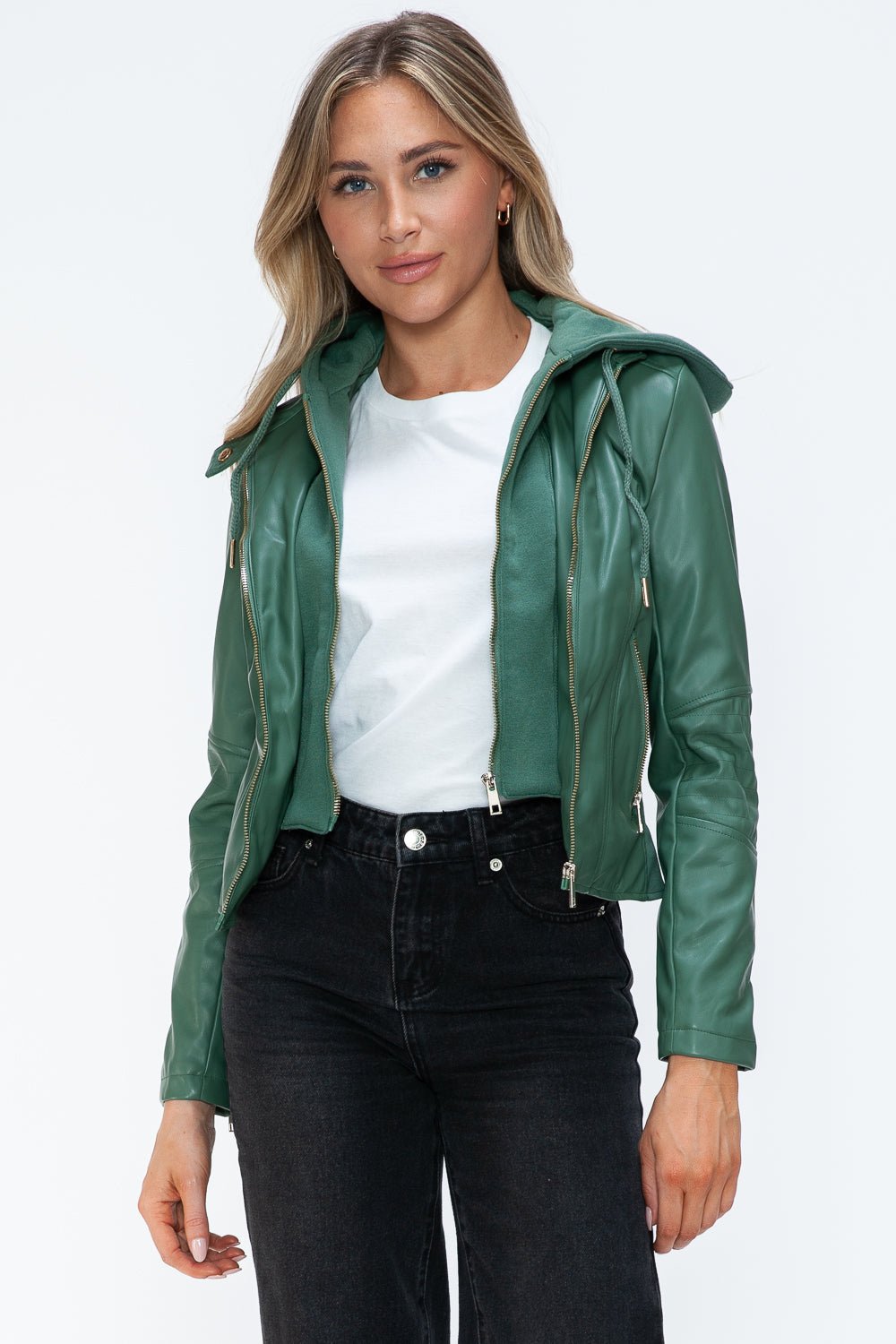 SNOBBISH - Vegan Leather Hooded Jacket in Sage