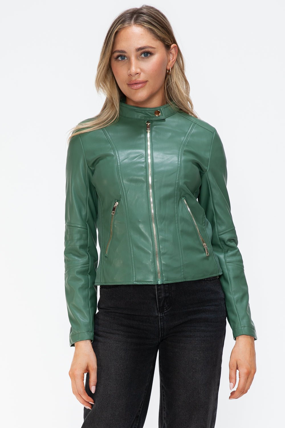 SNOBBISH - Vegan Leather Hooded Jacket in Sage