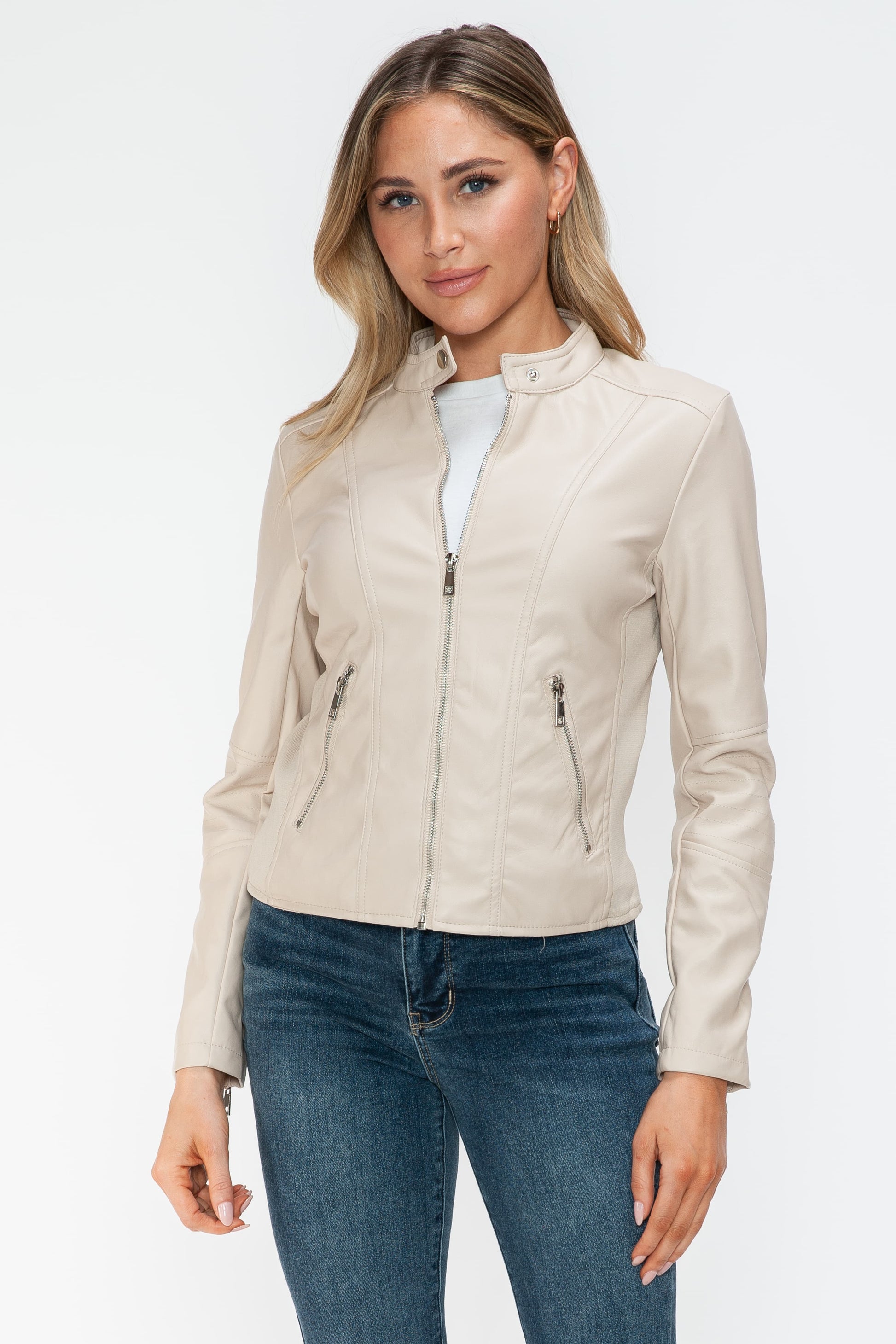 SNOBBISH - Vegan Leather Moto Jacket in Sand