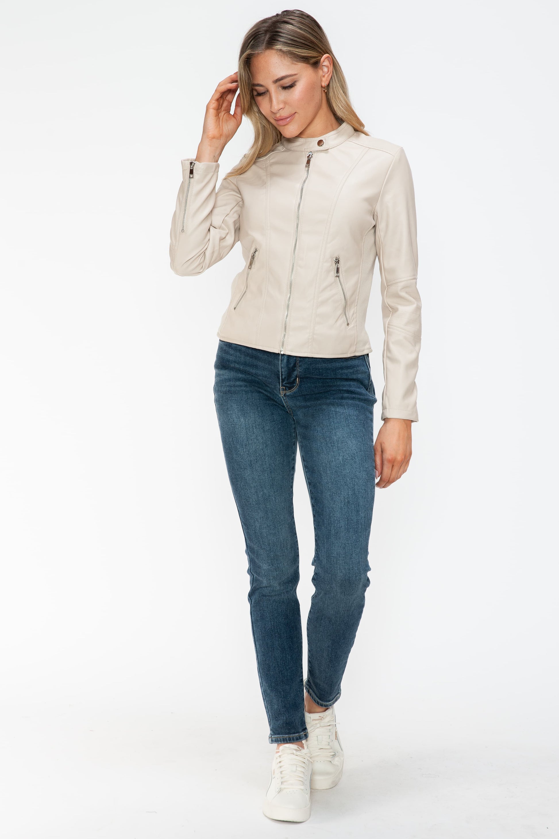 SNOBBISH - Vegan Leather Moto Jacket in Sand