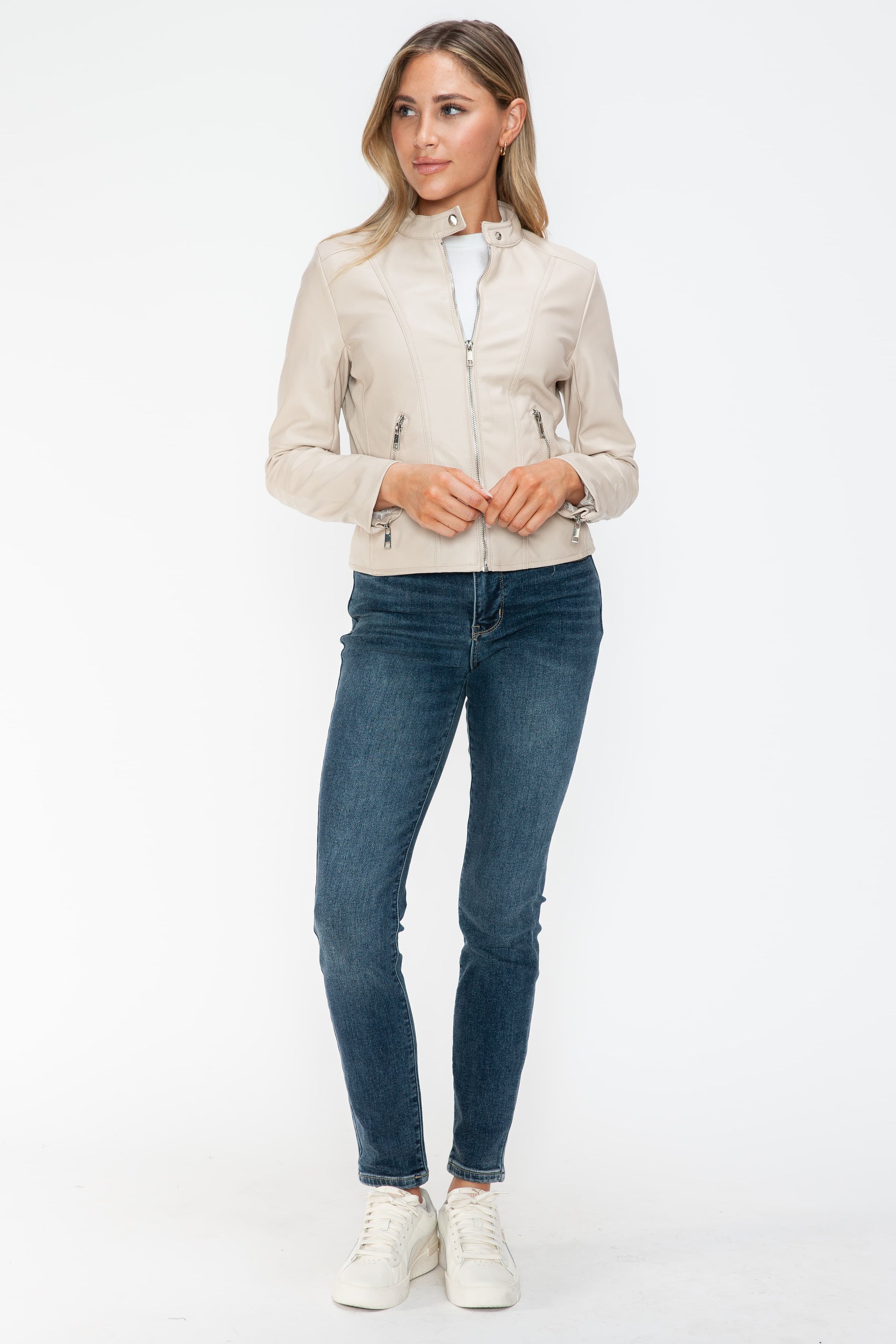 SNOBBISH - Vegan Leather Moto Jacket in Sand