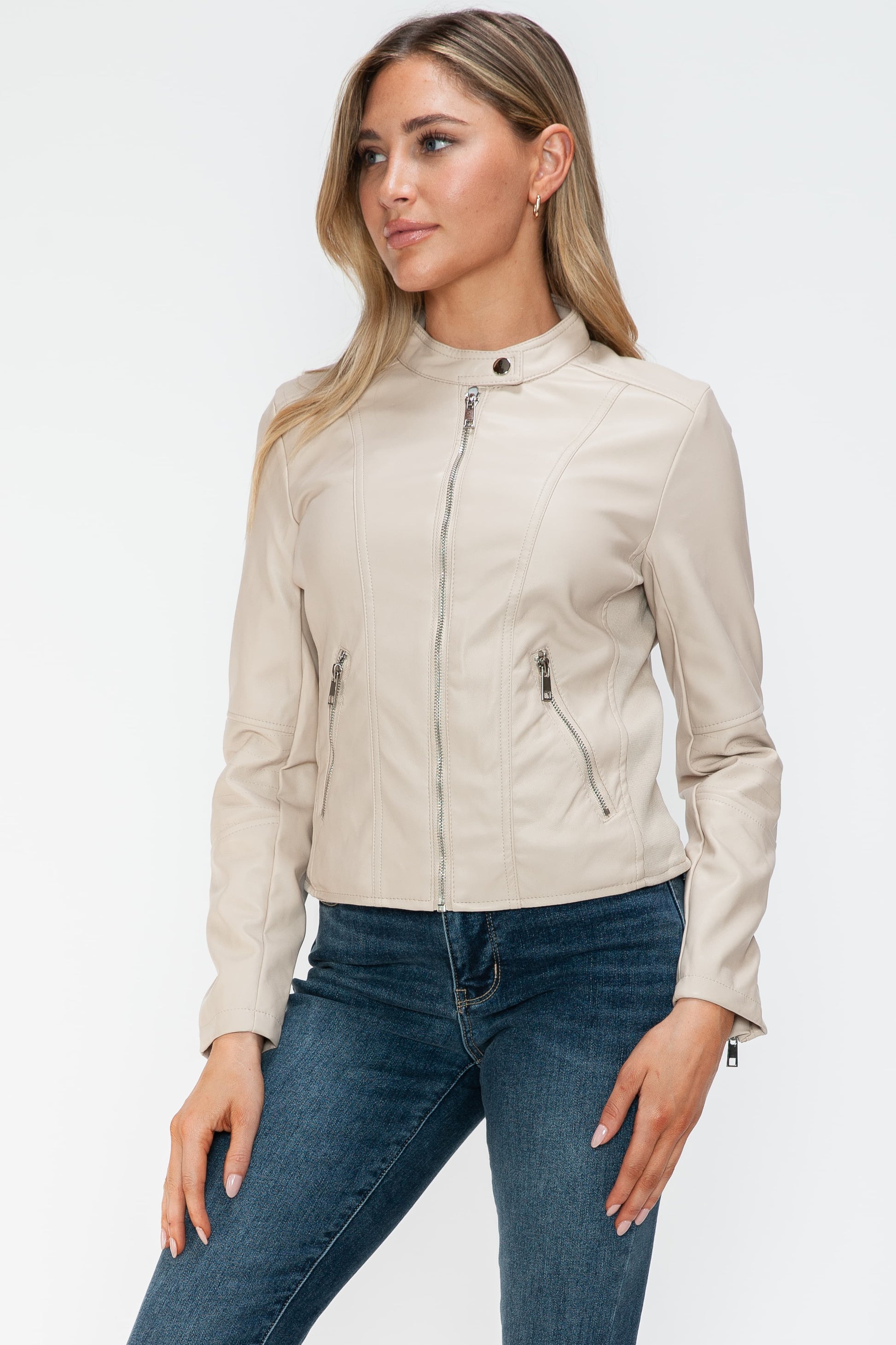 SNOBBISH - Vegan Leather Moto Jacket in Sand