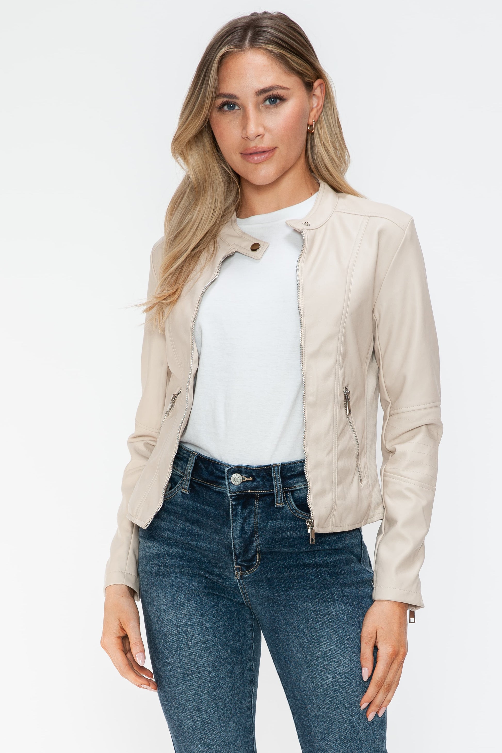 SNOBBISH - Vegan Leather Moto Jacket in Sand