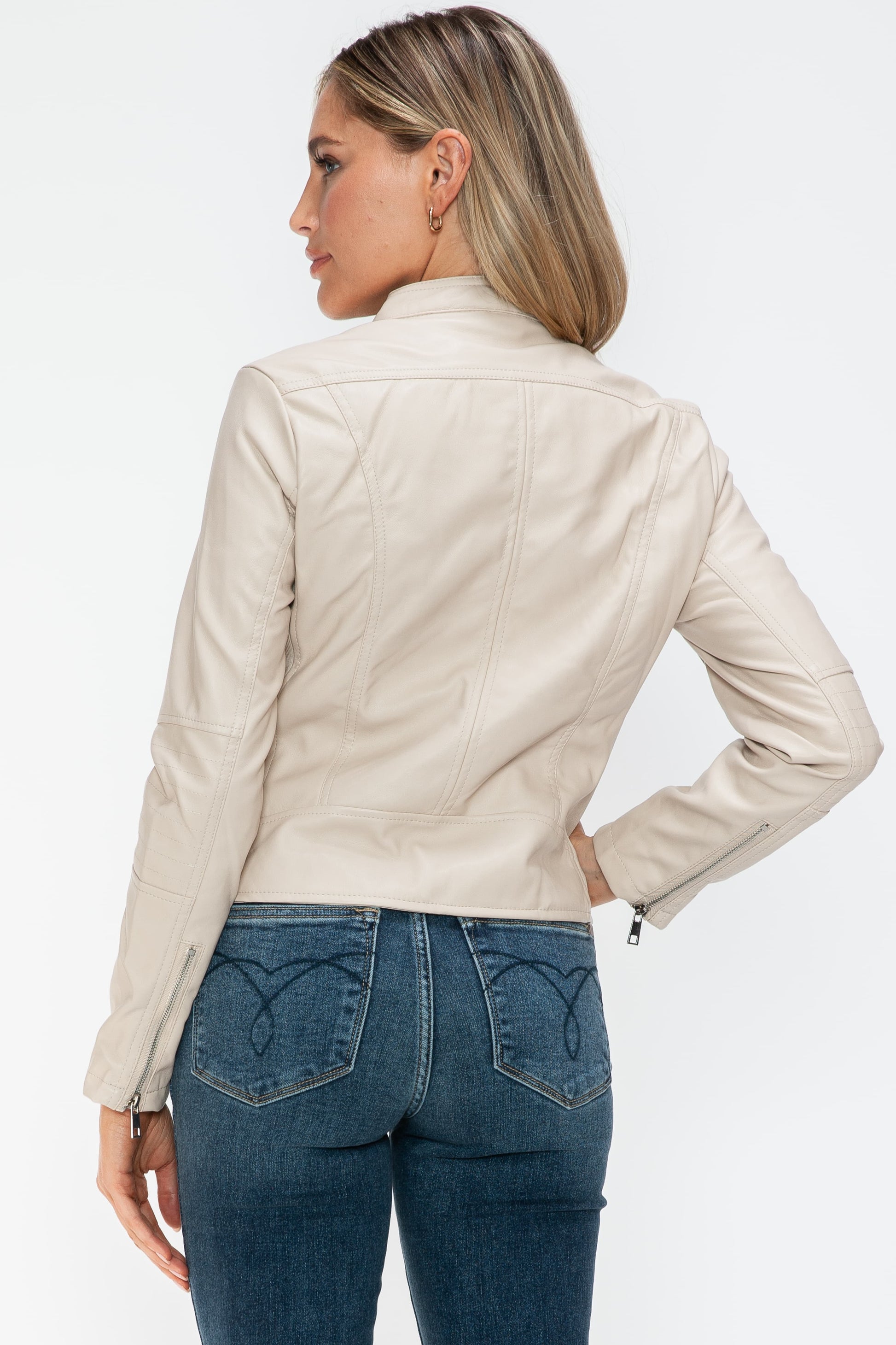 SNOBBISH - Vegan Leather Moto Jacket in Sand