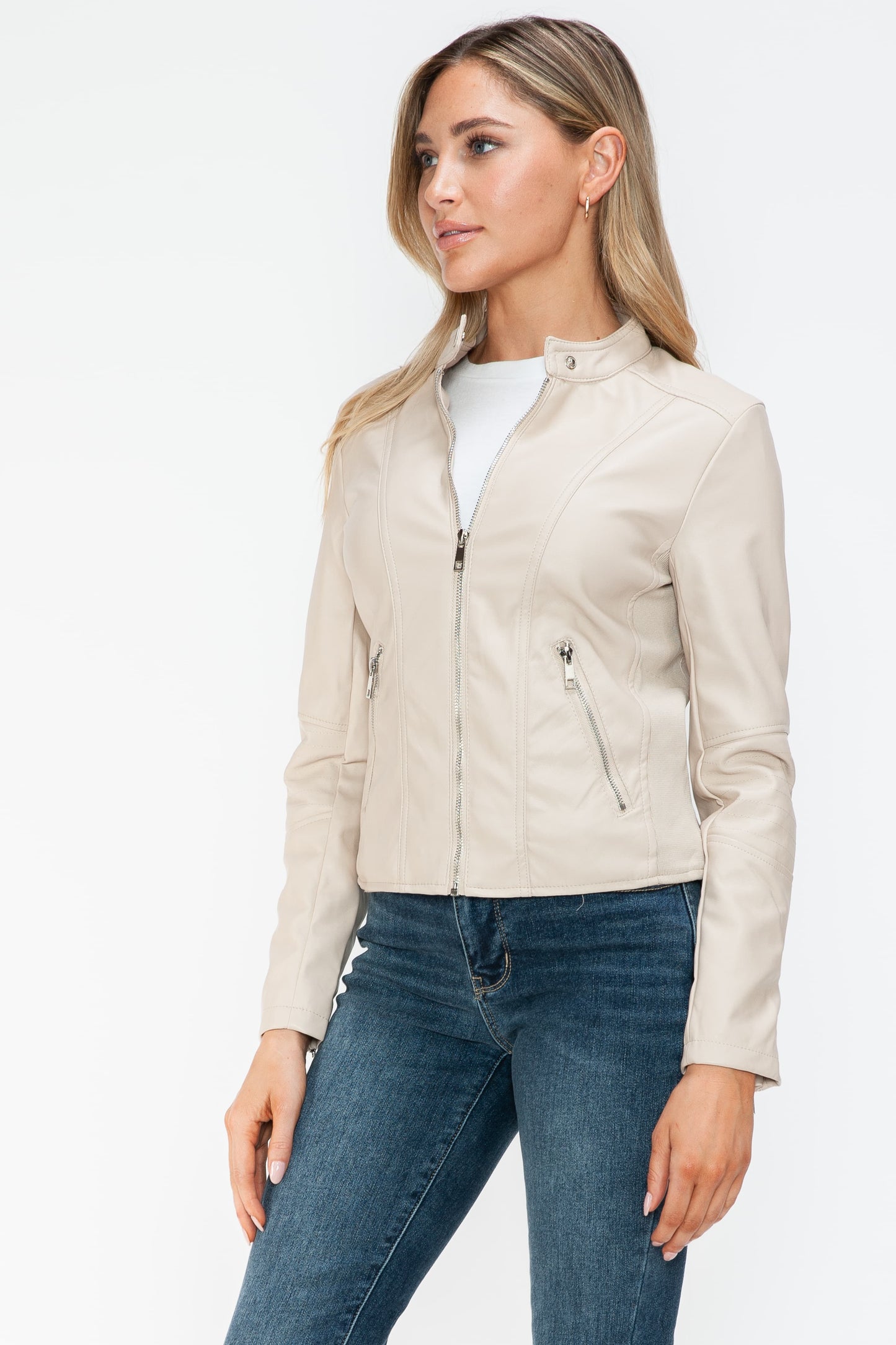 SNOBBISH - Vegan Leather Moto Jacket in Sand