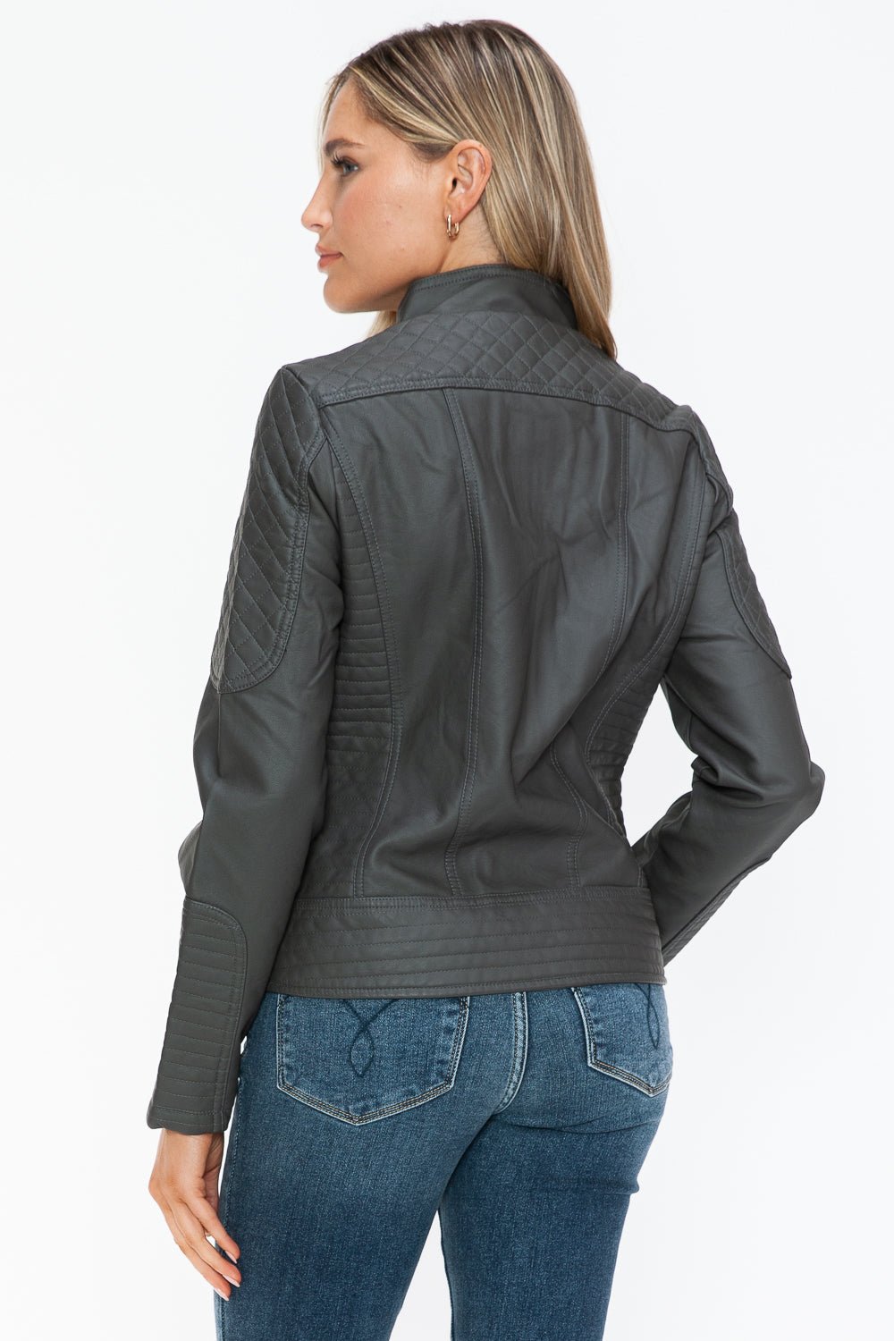 SNOBBISH - Vegan Leather Zip Moto Jacket in Charcoal