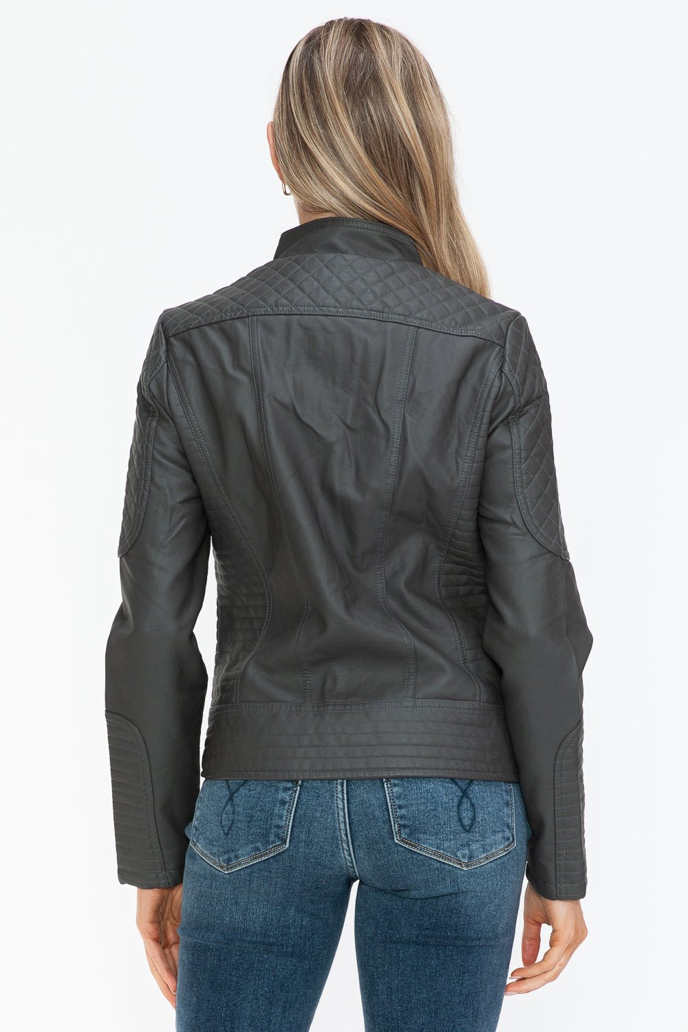 SNOBBISH - Vegan Leather Zip Moto Jacket in Charcoal