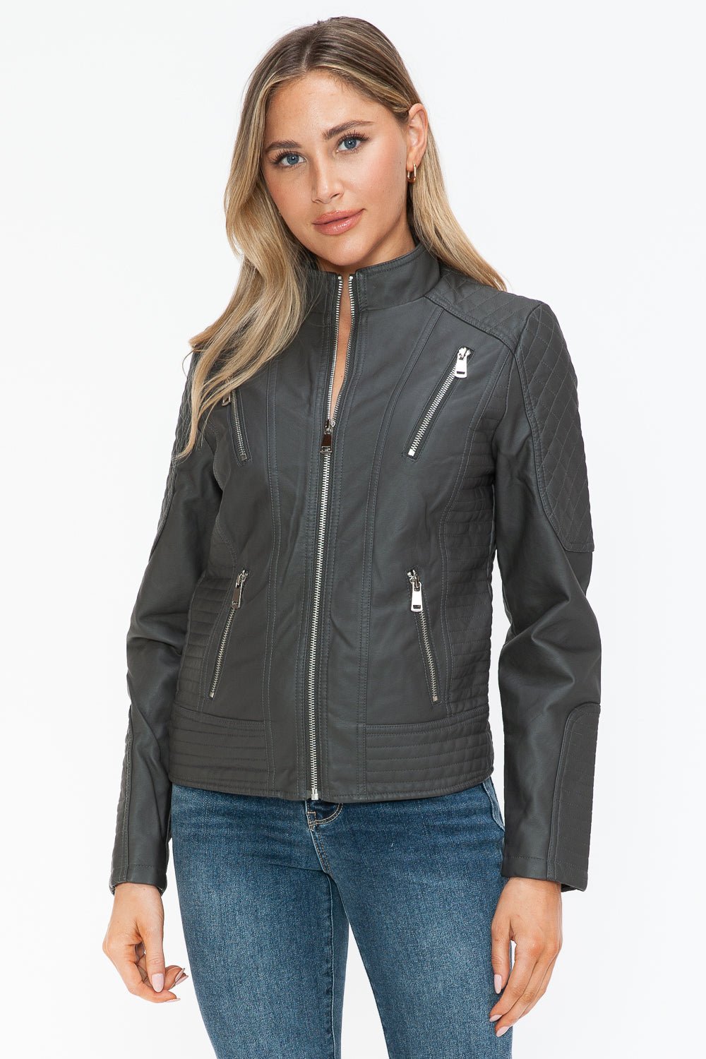 SNOBBISH - Vegan Leather Zip Moto Jacket in Charcoal