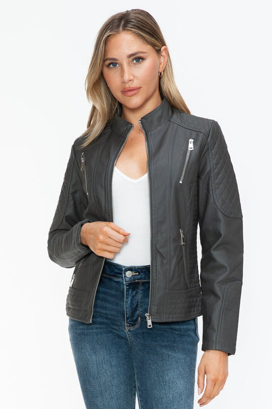 SNOBBISH - Vegan Leather Zip Moto Jacket in Charcoal