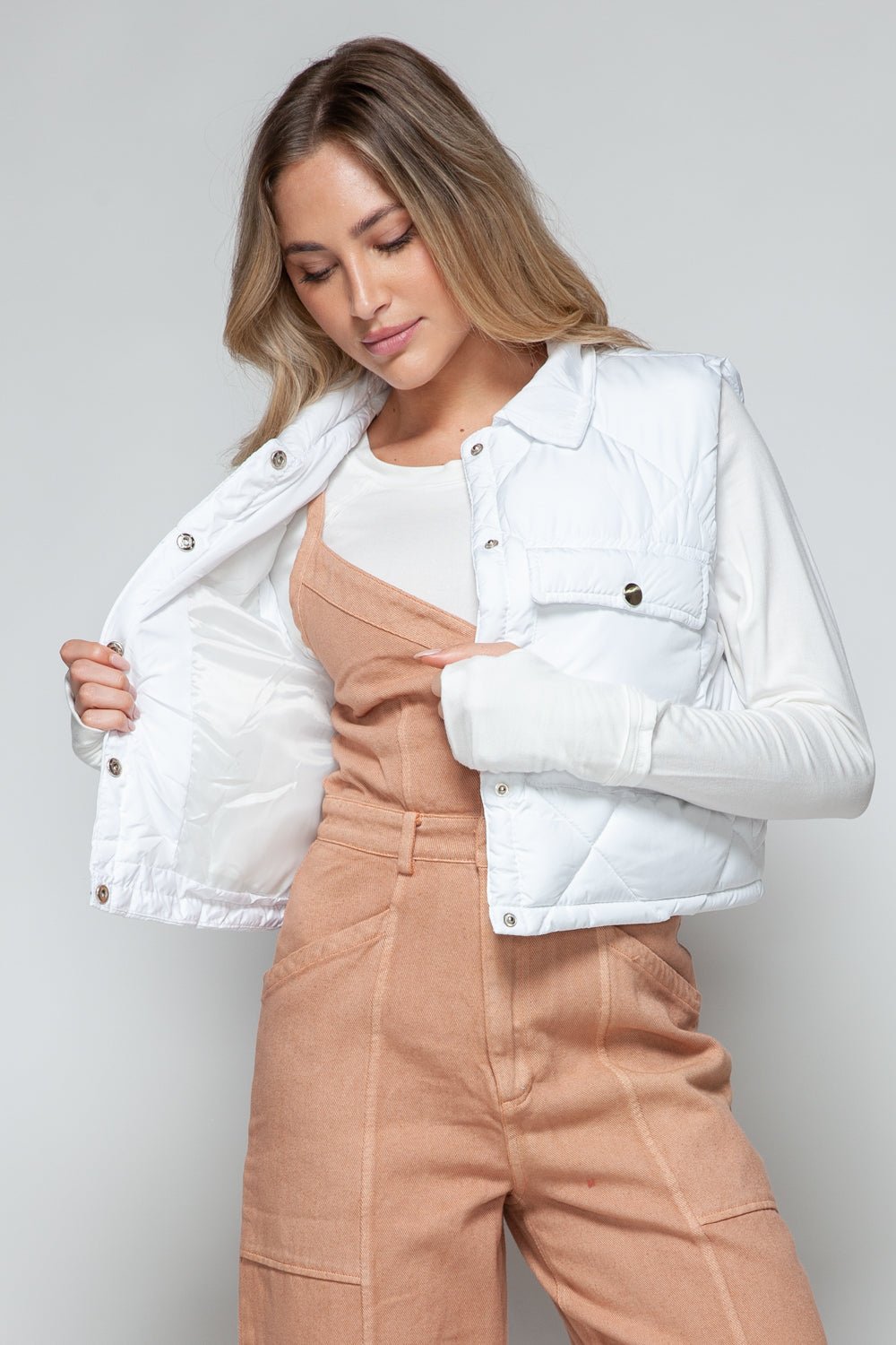 SNOBBISH - White Snap Down Quilted Crop Vest