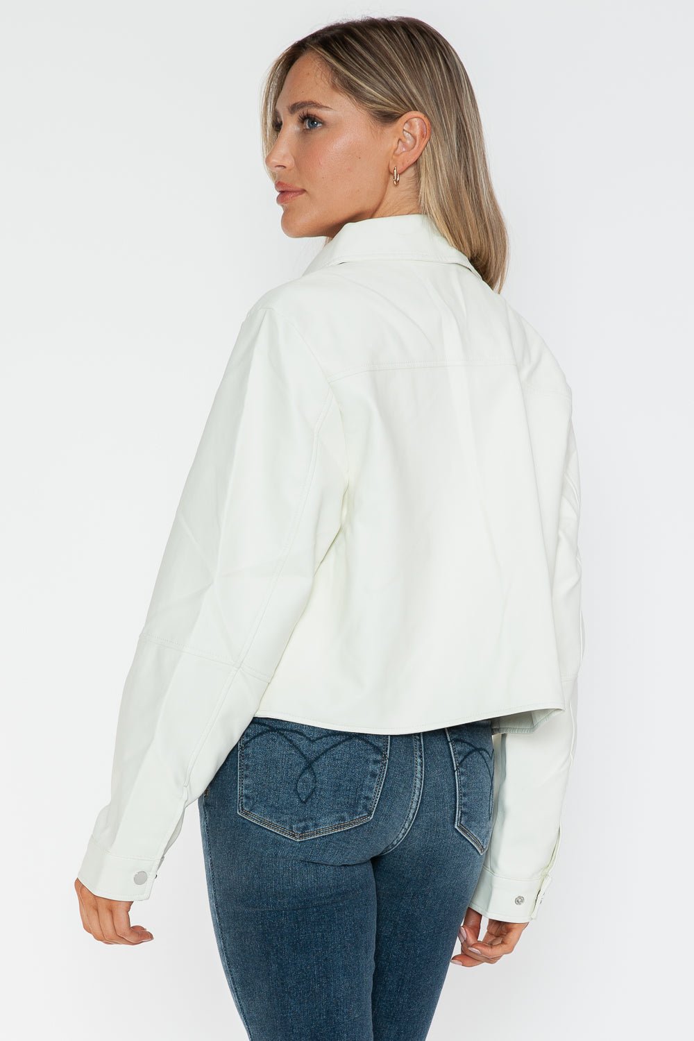 SNOBBISH - White Snap Down Vegan Leather Jacket