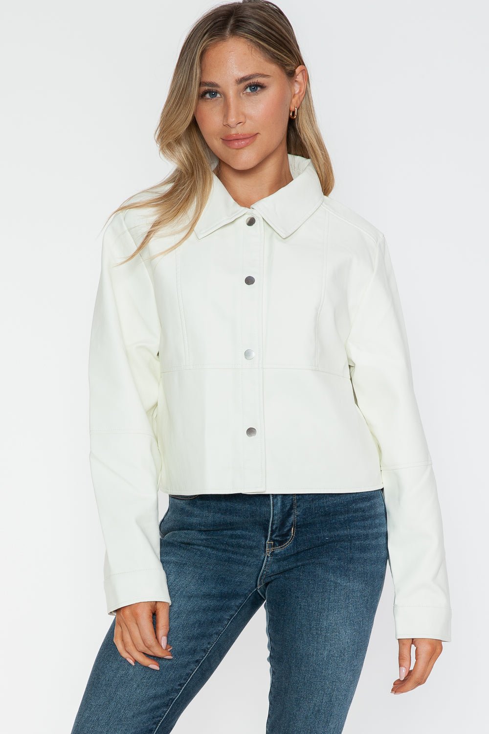 SNOBBISH - White Snap Down Vegan Leather Jacket