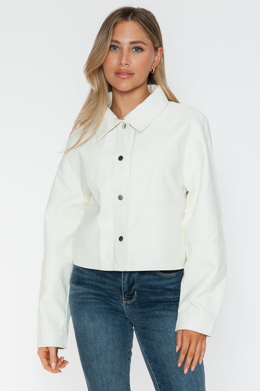 SNOBBISH - White Snap Down Vegan Leather Jacket