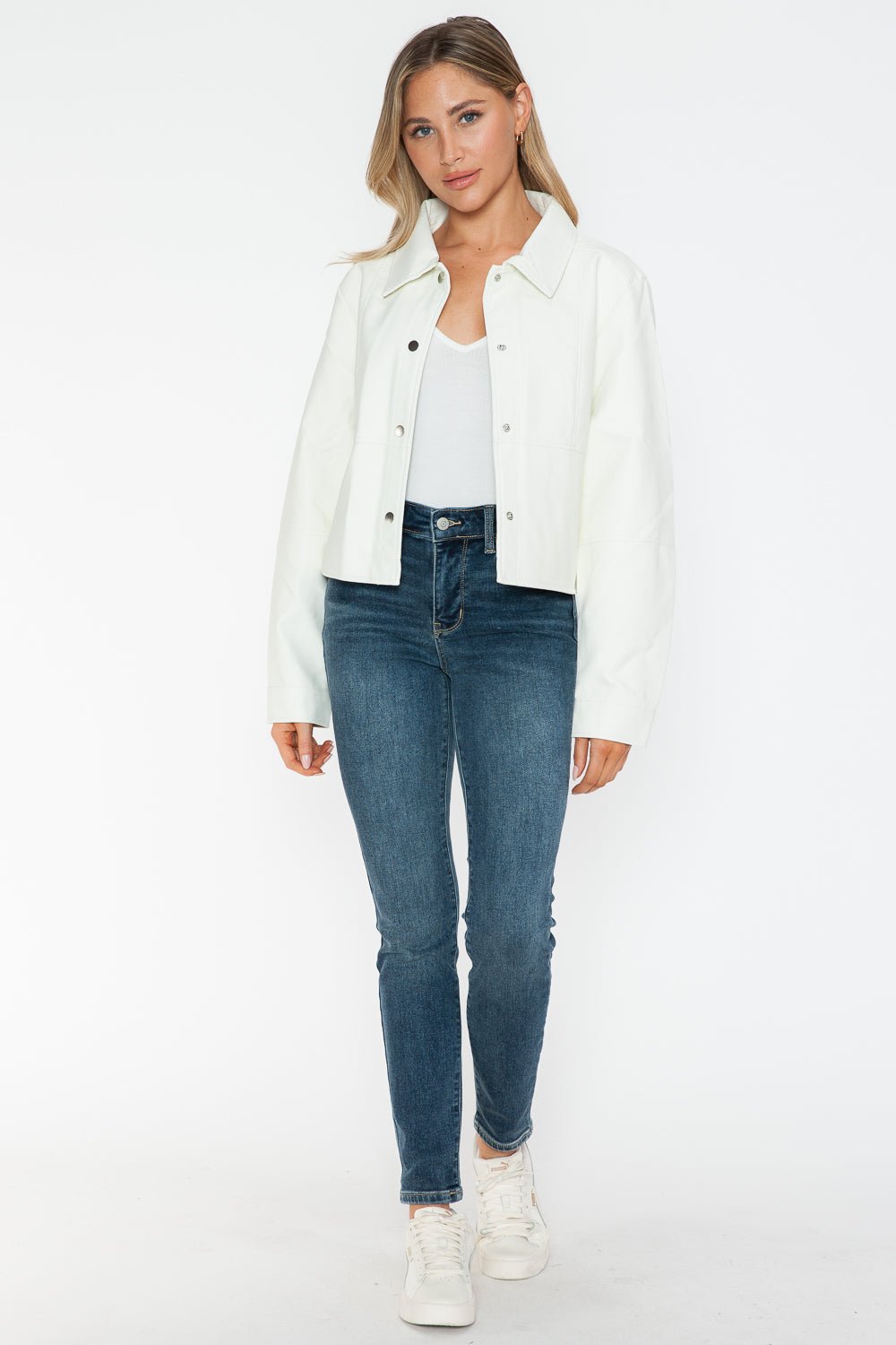 SNOBBISH - White Snap Down Vegan Leather Jacket