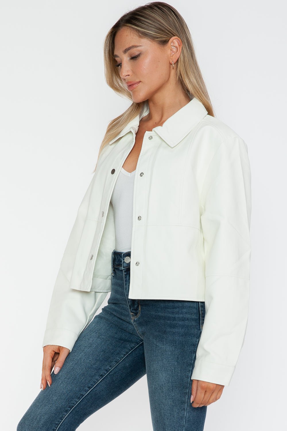 SNOBBISH - White Snap Down Vegan Leather Jacket