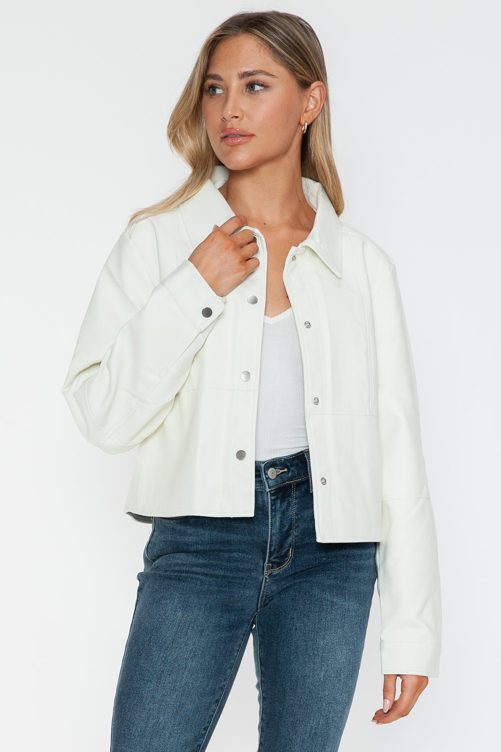 SNOBBISH - White Snap Down Vegan Leather Jacket