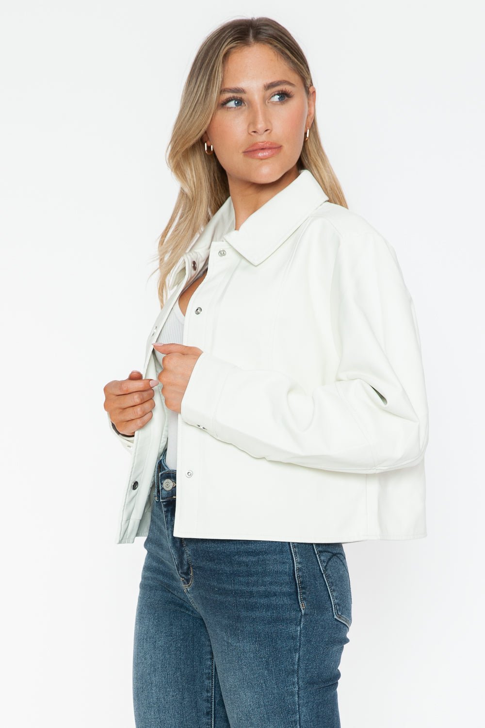 SNOBBISH - White Snap Down Vegan Leather Jacket