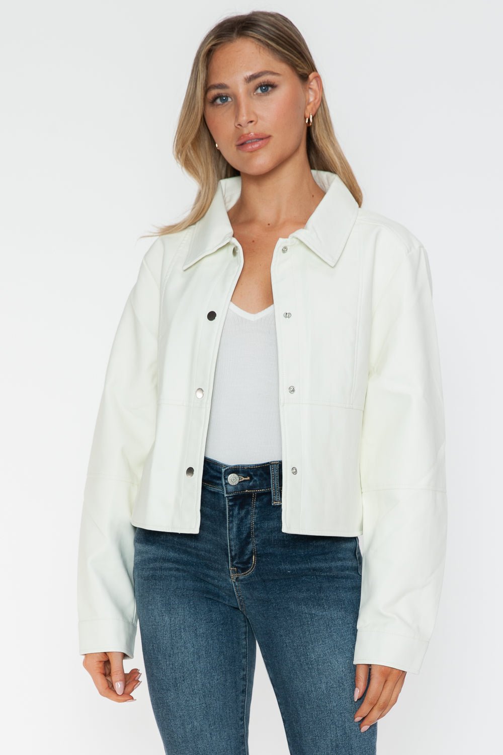 SNOBBISH - White Snap Down Vegan Leather Jacket