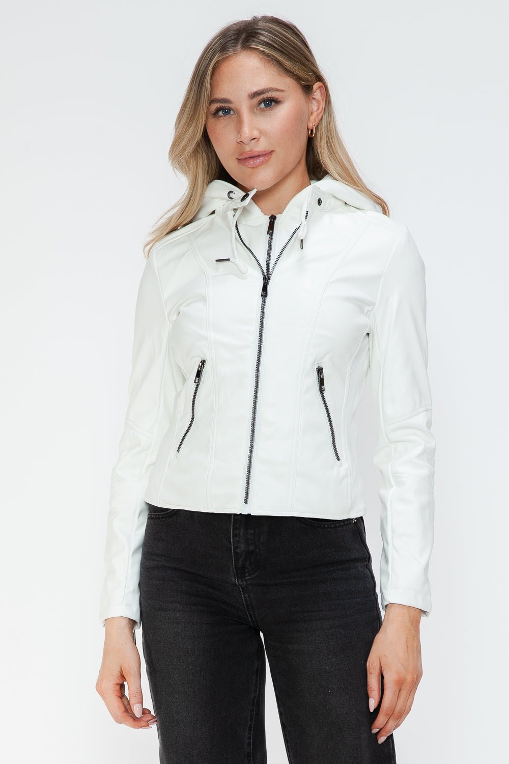 SNOBBISH - White Vegan Leather Hooded Jacket