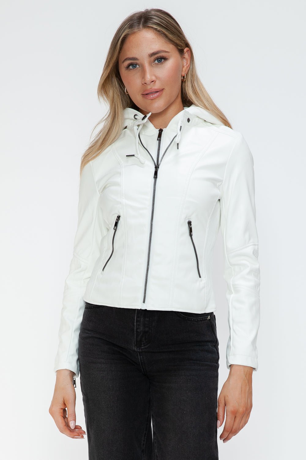 SNOBBISH - White Vegan Leather Hooded Jacket